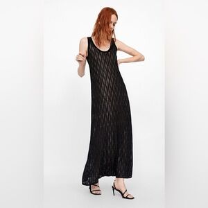 NWT Zara Knitwear Collection Black Embellished Lined Maxi Dress Large